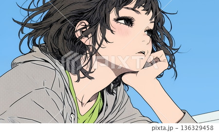 ため息をつく若い女性 136329458