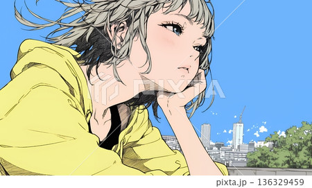 ため息をつく若い女性 136329459