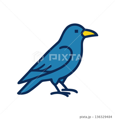 カラスのキャラクターアイコン 烏のフラットベクター素材 136329484