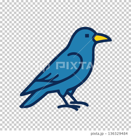 カラスのキャラクターアイコン 烏のフラットベクター素材 136329484