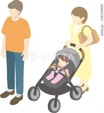 アイソメトリックで描いた家族のイラストセット　ライフプラン　家庭　住宅　福祉　保険　暮らし　デザイン 136329685