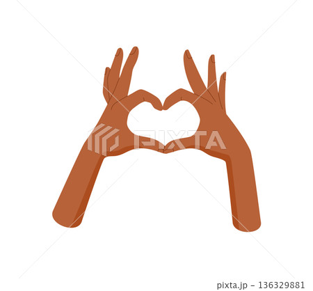 Hand forming heart gesture, symbolizing love, solidarity, and community. A representation of human unity through a symbolic gesture, created in flat art style. Perfect for social and cultural Hand forming heart gesture, symbolizing love, solidarity, and community. A representation of human unity through a symbolic gesture, created in flat art style. Perfect for social and cultural 136329881
