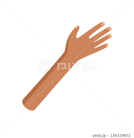 Open hand with open fingers shown in flat cartoon graphic style. Gesture symbolizing human connection and diversity. Minimalistic arm artwork, perfect for creative concepts, social designs, or 136329972