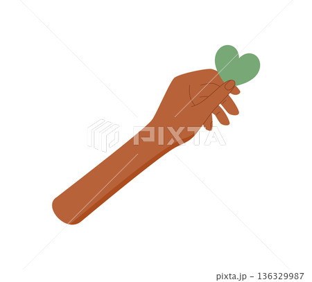 Flat hand holding heart symbol. A gesture of give, love, and support symbolized through a colorful heart. Representation of aid, charity, and help. Creative flat illustration for solidarity, care, 136329987