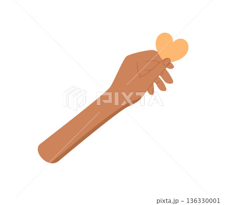 Hand holding a heart in flat style. Symbol of love, give, and hope. Heartwarming gesture of support and charity. Colorful minimalist, ideal for aid projects or social campaigns. Hand holding a heart in flat style. Symbol of love, give, and hope. Heartwarming gesture of support and charity. Colorful minimalist, ideal for aid projects or social campaigns. 136330001
