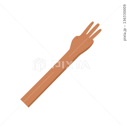 Bare hand gesture showing three fingers up in flat style. Isolated human arm used for counting or math. Represents number three, simple concept illustration. 136330009