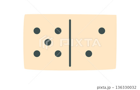 Flat domino tile with black dots and simple design. Wooden board game piece suitable for table play and strategy concepts. Perfect for toy, fun, boardgame visuals. 136330032