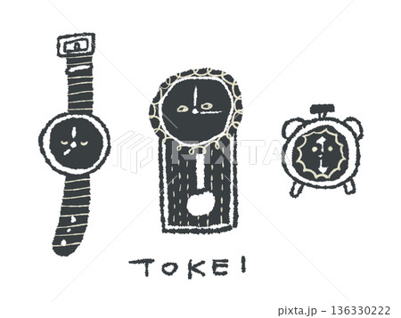 アイコンやシンボルマークとして、デザイン時に使いやすい表情豊かな手描きイラスト・時計 136330222