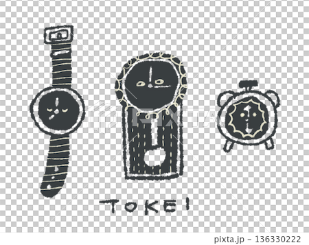 アイコンやシンボルマークとして、デザイン時に使いやすい表情豊かな手描きイラスト・時計 136330222