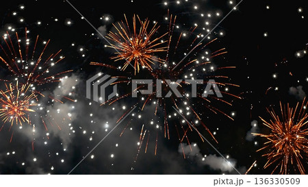 Colorful vibrant Firework celebrate anniversary happy new year 2024, 4th of july holiday festival. colorful firework in night time to celebrate national holiday. countdown new year party background 136330509