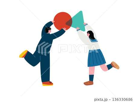 協力する学生のイラスト 協力する学生のイラスト 136330686
