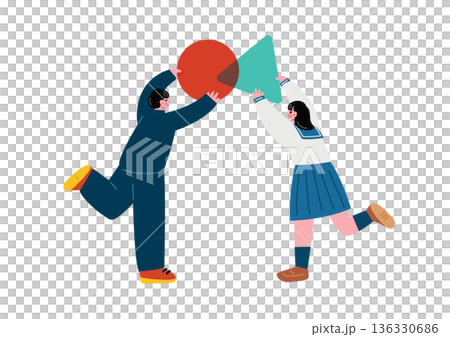 協力する学生のイラスト 協力する学生のイラスト 136330686