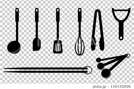 Silhouette illustration set of various kitchen tools Silhouette illustration set of various kitchen tools 136330896