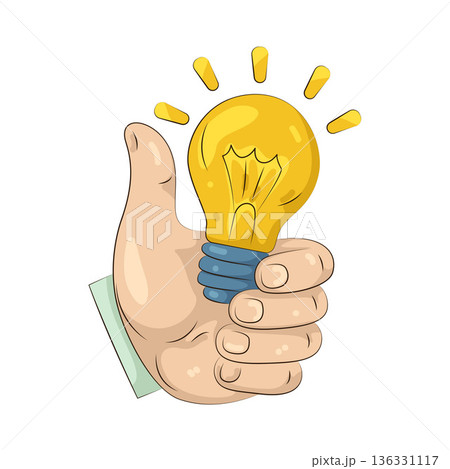 Illustration of light bulb with a thumbs up 136331117
