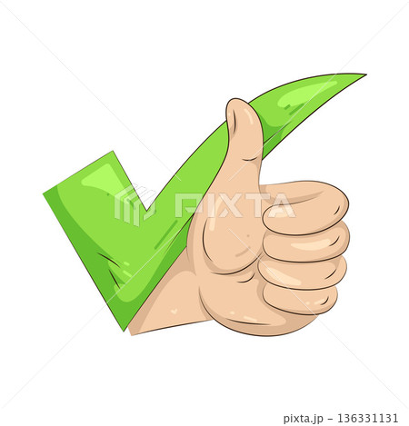Illustration of checkmark with a thumbs up Illustration of checkmark with a thumbs up 136331131