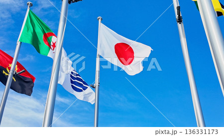 風にはためく万国旗 136331173