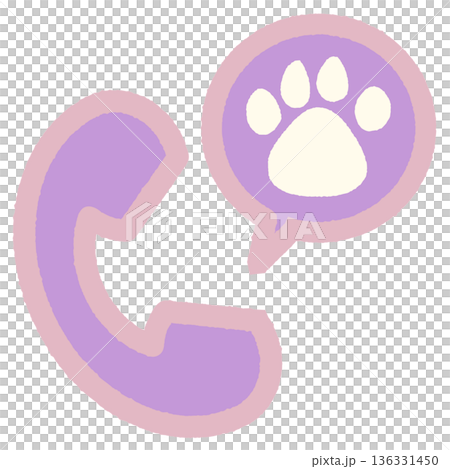 シンプルかわいい電話アイコン・ペット肉球 カラー 136331450