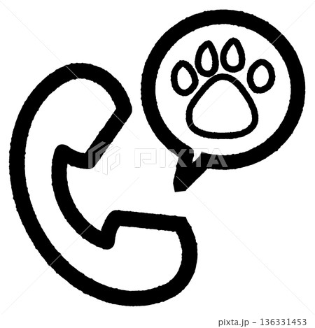 シンプルかわいい電話アイコン・ペット肉球 線画 136331453