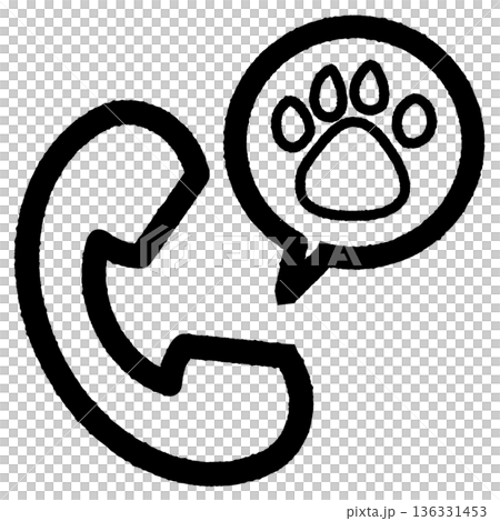 シンプルかわいい電話アイコン・ペット肉球 線画 136331453