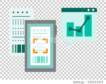 レシートをOCRで読み取る経費精算のイラスト スマホで行うペーパーレス処理 136331472