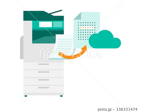 複合機とOCRで書類を自動仕分けするイラスト クラウド連携の業務改善 136331474