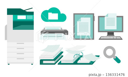 OCR対応デバイスと書類管理のイラスト スキャナーとスマホの活用例 136331476