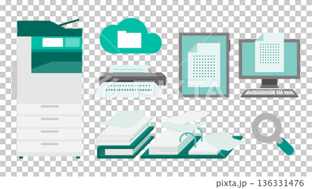 OCR対応デバイスと書類管理のイラスト スキャナーとスマホの活用例 136331476