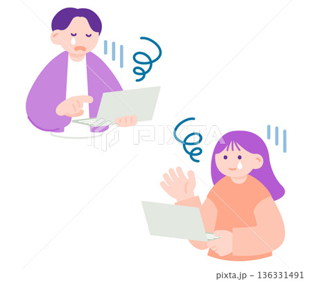 失敗して落ち込むノートパソコンを持った男性と女性 失敗して落ち込むノートパソコンを持った男性と女性 136331491