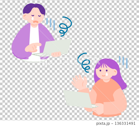 A man and woman with a laptop who are depressed after failing 136331491