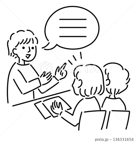 相談を受ける親子の線画イラスト 136331658