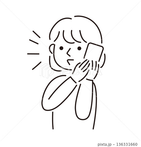 スマートフォンで話す女性の線画イラスト 136331660