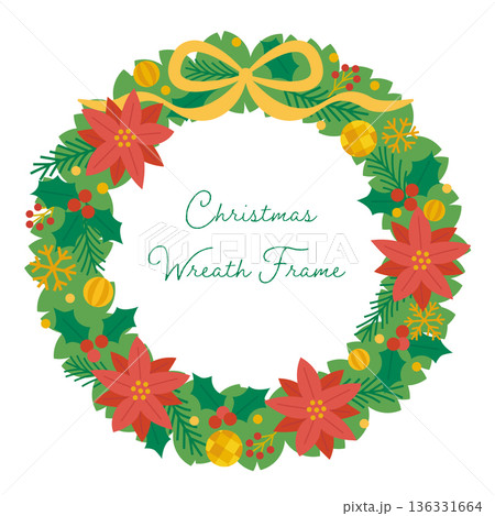 シンプルで鮮やかなベクタークリスマスリースフレーム 136331664