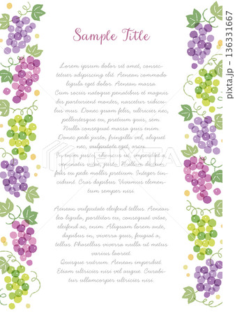 手書き風のラフで透明感があるぶどうのフレームベクター 136331667