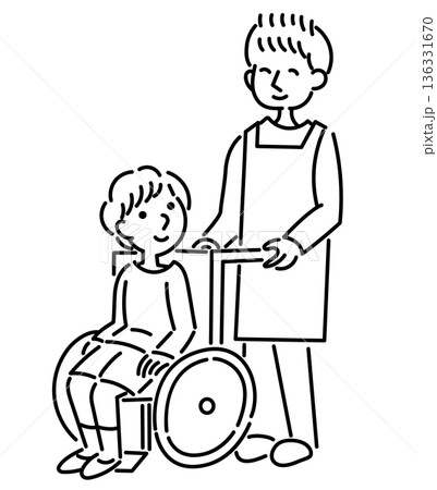 介護を受ける車椅子の少年と介護士のイラスト 介護を受ける車椅子の少年と介護士のイラスト 136331670