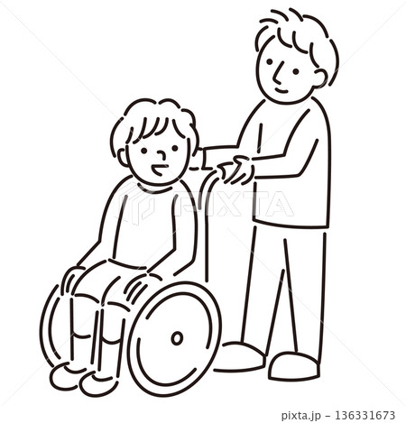 介護を受ける車椅子の少年と介護士のイラスト 136331673