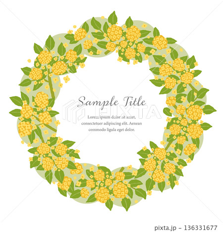 ラフなタッチの金木犀のリースフレーム 136331677