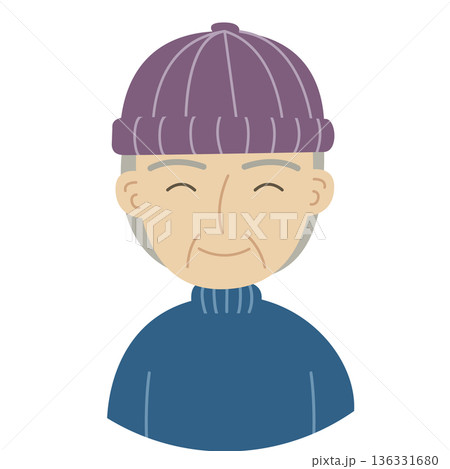 70代から90代ぐらいの男性のイラスト毛糸の帽子 136331680