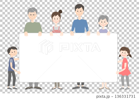 ボードを持って立っている三世代家族 136331731