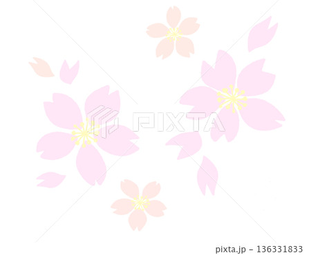 淡いピンクとベージュの桜の花と花びらのやさしいイラスト 淡いピンクとベージュの桜の花と花びらのやさしいイラスト 136331833