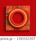 Red and gold floral frame with layered paper design 136332307
