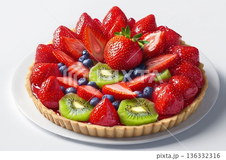 白バックに並べたイチゴのタルト 136332316