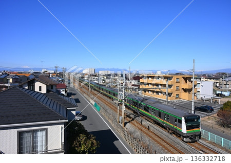 浅間山と榛名山と高崎線 浅間山と榛名山と高崎線 136332718