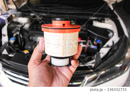 Car Fuel Filter or Diesel Gas Oil Filter in Hand 136332735