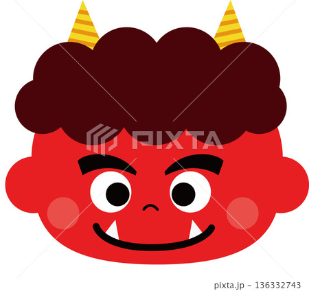 節分の赤鬼のイラスト　かわいい鬼のキャラクター素材 136332743