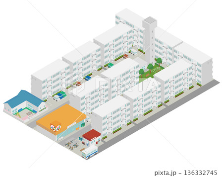 アイソメトリックの大規模な団地の街並み素材 136332745