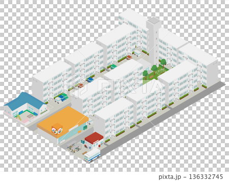 アイソメトリックの大規模な団地の街並み素材 136332745