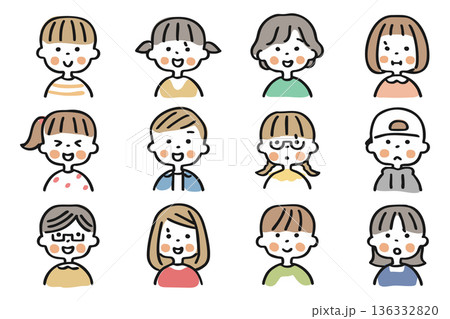 こどもの上半身のアイコンセット① 136332820