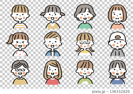 こどもの上半身のアイコンセット① 136332820