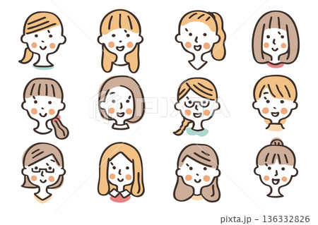 女性の顔のアイコンセット③ 136332826