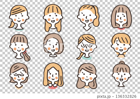 女性の顔のアイコンセット③ 136332826